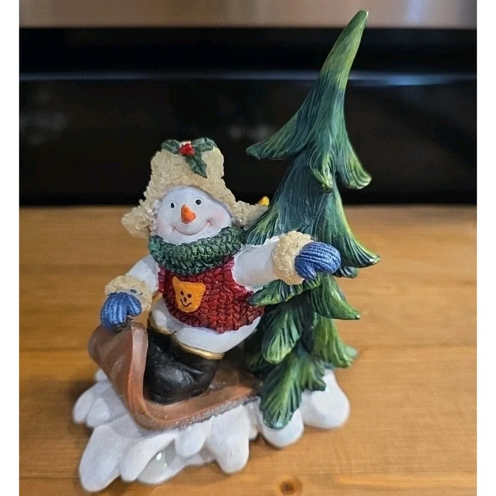 Home Interiors Christmas Whimsical Snowmen Sledding Figurines set of 3 resin 5